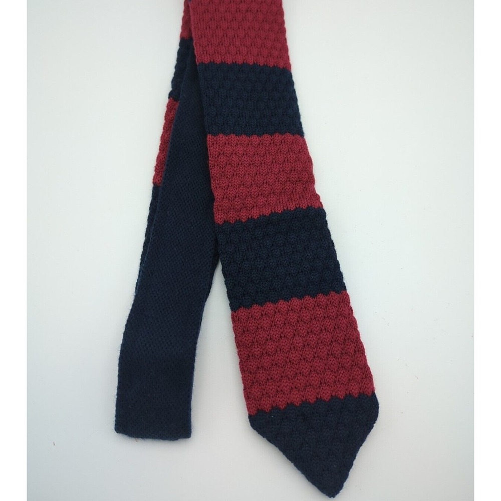 2014 The Knottery New York 100% Wool Necktie Striped Maroon & Navy Blue